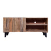 Kai 55 Inch Mango Wood TV Media Console with 2 Doors and Embossed Geometric Design Natural Brown By The Urban Port UPT-272535