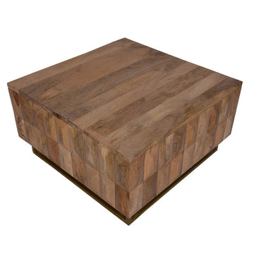 33 Inch Lift Top Storage Trunk Coffee Table Square Mango Wood Natural Brown By The Urban Port UPT-272536