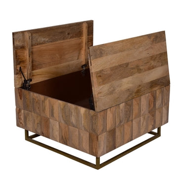 33 Inch Lift Top Storage Trunk Coffee Table Square Mango Wood Natural Brown By The Urban Port UPT-272536