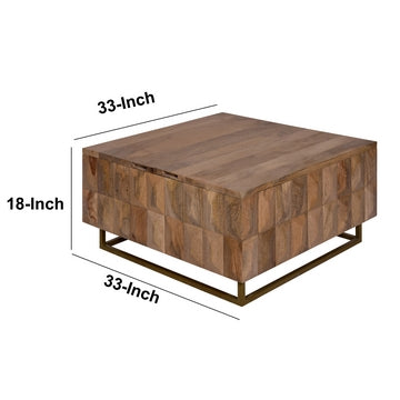 33 Inch Lift Top Storage Trunk Coffee Table Square Mango Wood Natural Brown By The Urban Port UPT-272536