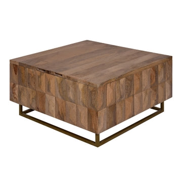 33 Inch Lift Top Storage Trunk Coffee Table, Square, Mango Wood, Natural Brown By The Urban Port