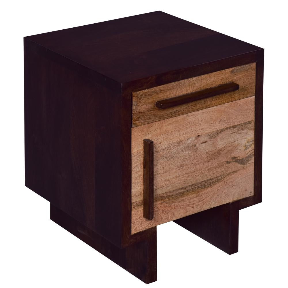 18.5 Inch Single Modern Contemporary Style Mango Wood Nightstand Side Table with 1 Drawer and Door Cafe and Natural Brown By The Urban Port