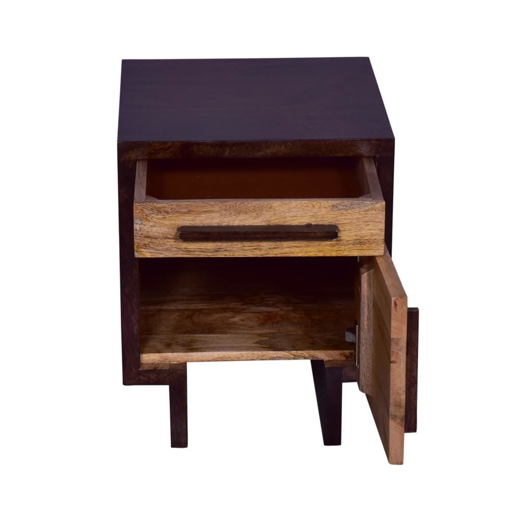 18.5 Inch Single Modern Contemporary Style Mango Wood Nightstand Side Table with 1 Drawer and Door Cafe and Natural Brown By The Urban Port