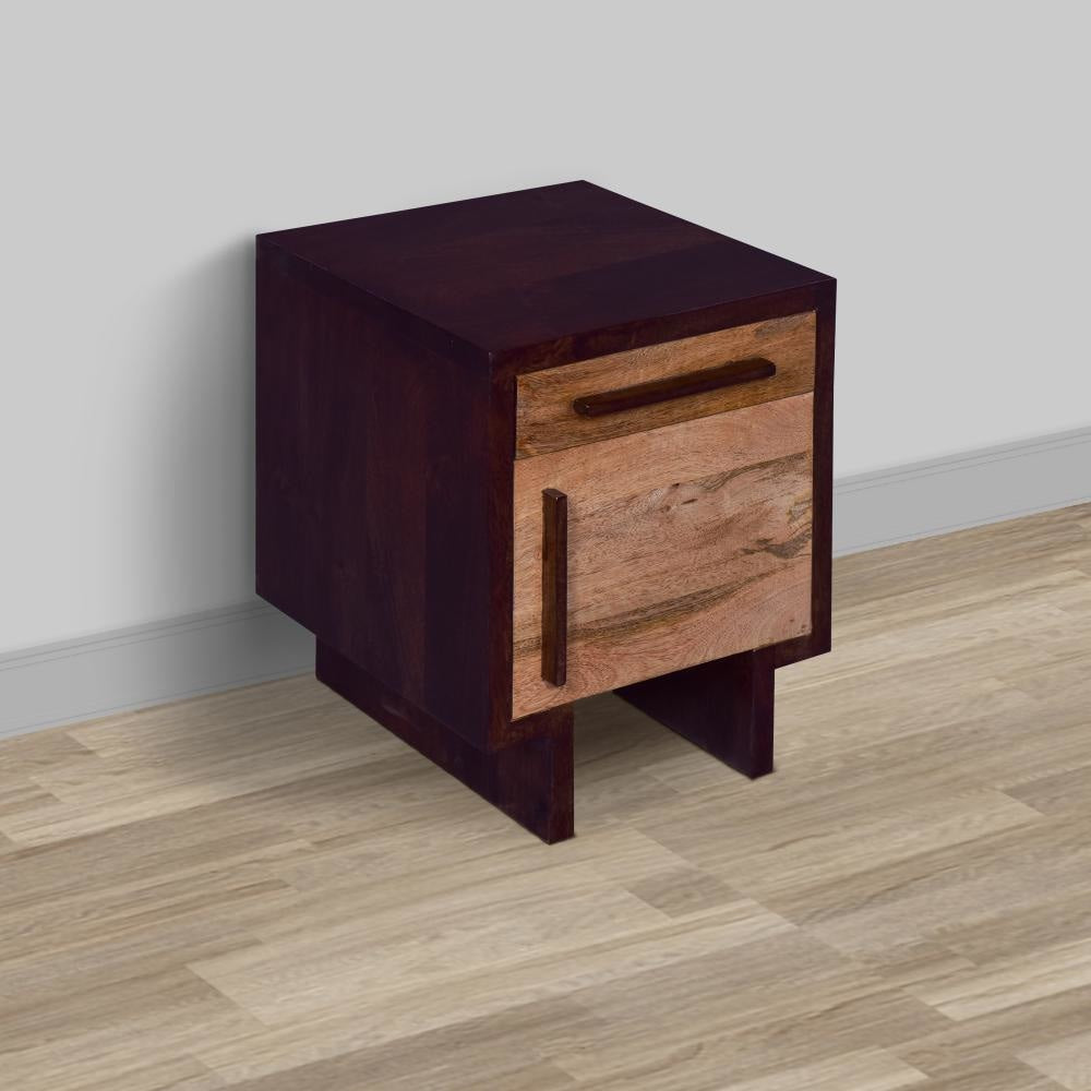 18.5 Inch Single Modern Contemporary Style Mango Wood Nightstand Side Table with 1 Drawer and Door Cafe and Natural Brown By The Urban Port