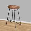 26 Inch Industrial Counter Height Stool Contoured Mango Wood Seat Iron Cafe Brown Black By The Urban Port UPT-272545