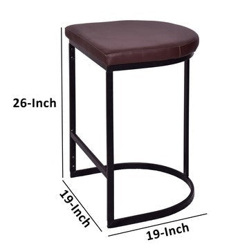 26 Inch Counter Height Stool with Vegan Faux Leather Upholstery Black Iron Frame Dark Brown By The Urban Port UPT-272546