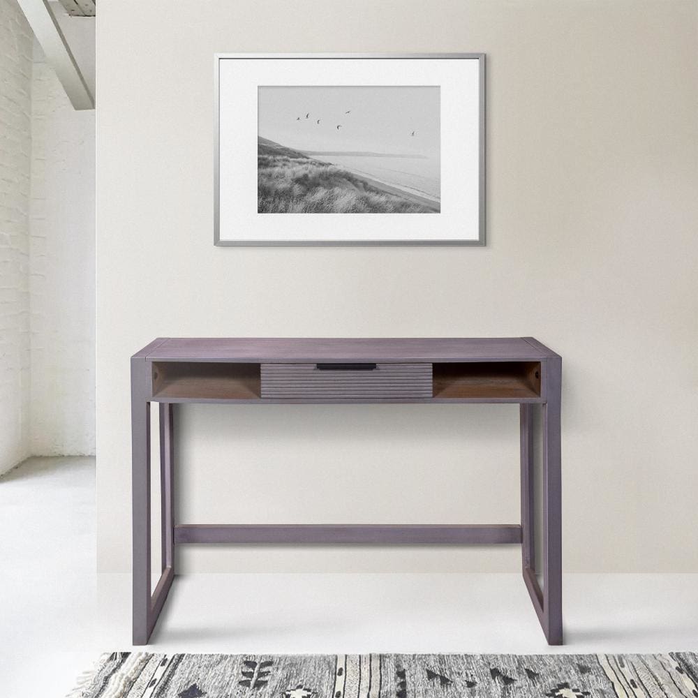 44 Inch Minimalist Single Drawer Mago Wood Entryway Console Table Desk Textured Groove Lines Gray By The Urban Port UPT-272547