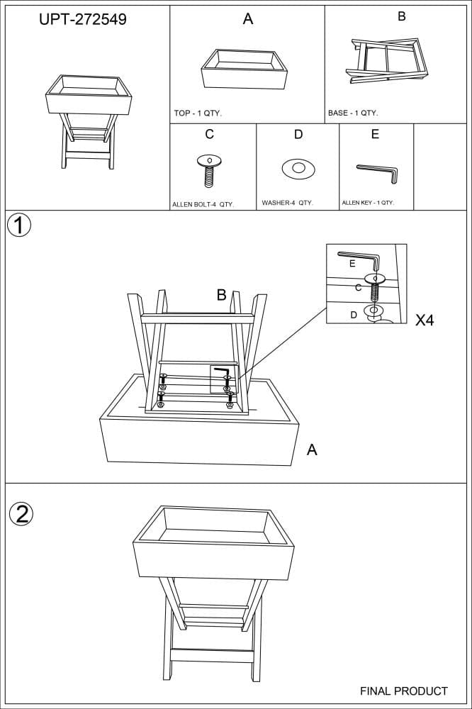 22 Inch Farmhouse Square Tray Top End Table Mango Wood X Shape Foldable Frame Washed White By The Urban Port UPT-272549