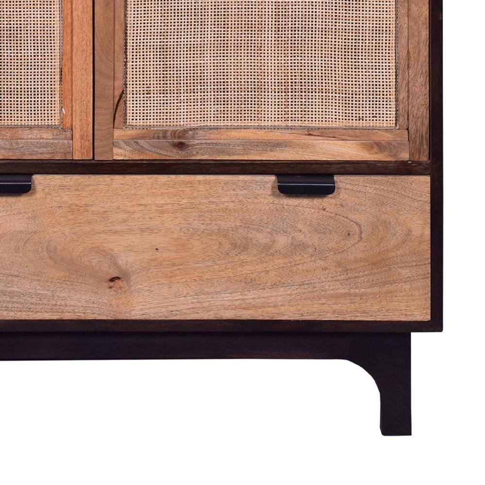 42 Inch Mango Wood Armoire Storage Cabinet 2 Cane Rattan Woven Doors 1 Drawer Brown Black By The Urban Port UPT-272551