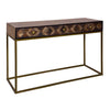 51 Inch 3 Drawer Mango Wood Console Table Diamond Textured Panels Metal Frame Brown By The Urban Port UPT-272552