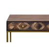 51 Inch 3 Drawer Mango Wood Console Table Diamond Textured Panels Metal Frame Brown By The Urban Port UPT-272552