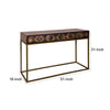 51 Inch 3 Drawer Mango Wood Console Table Diamond Textured Panels Metal Frame Brown By The Urban Port UPT-272552