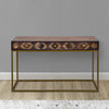 51 Inch 3 Drawer Mango Wood Console Table Diamond Textured Panels Metal Frame Brown By The Urban Port UPT-272552