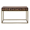 51 Inch 3 Drawer Mango Wood Console Table, Diamond Textured Panels, Metal Frame, Brown By The Urban Port