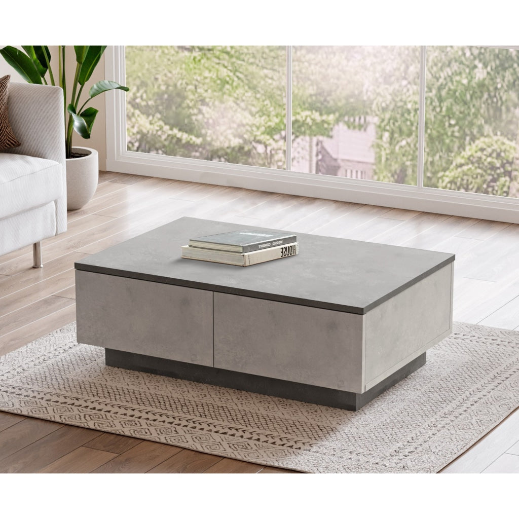 35 Inch Modern Rectangular Plinth Base Coffee Table with Storage, Charcoal, Gray By The Urban Port