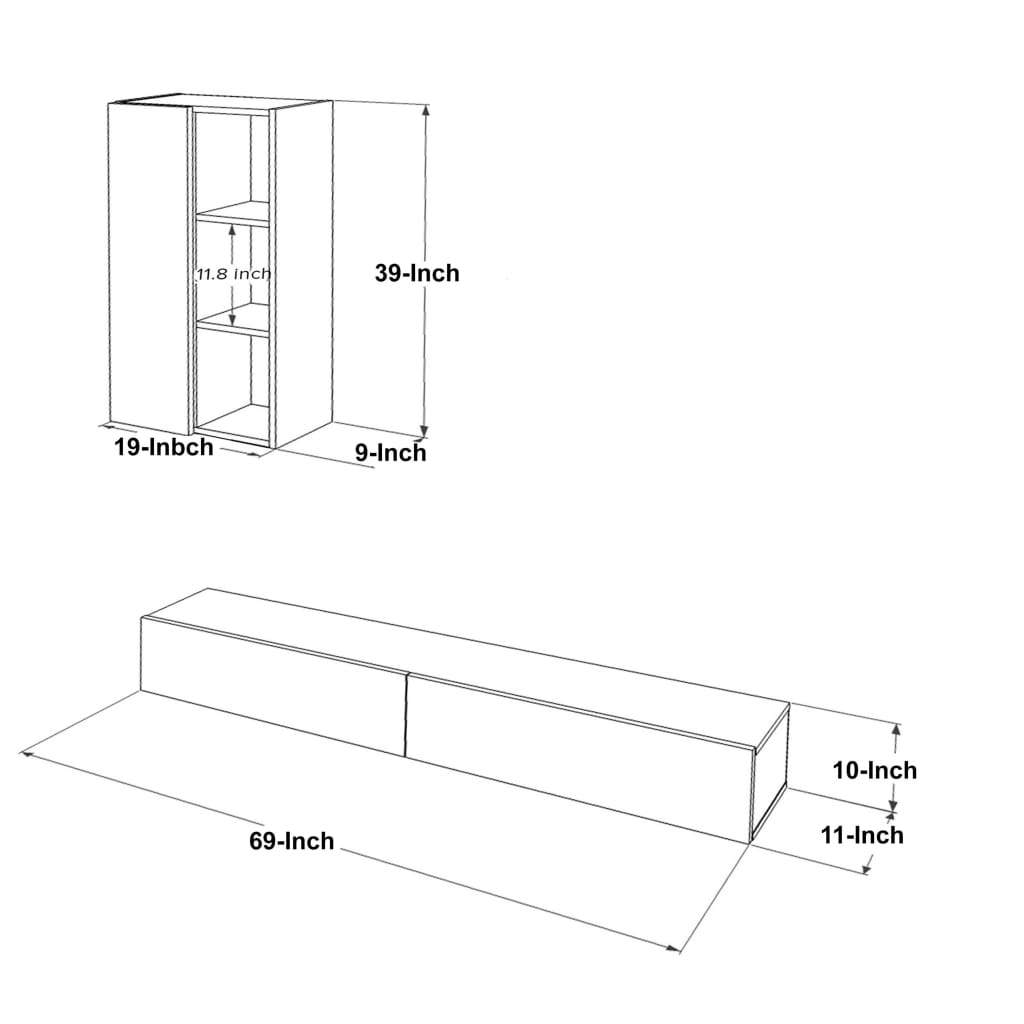 Carl 69 Inch Wall Mount TV Console Media Entertainment Center 2 Piece Set With Cabinet Natural By The Urban Port UPT-272744