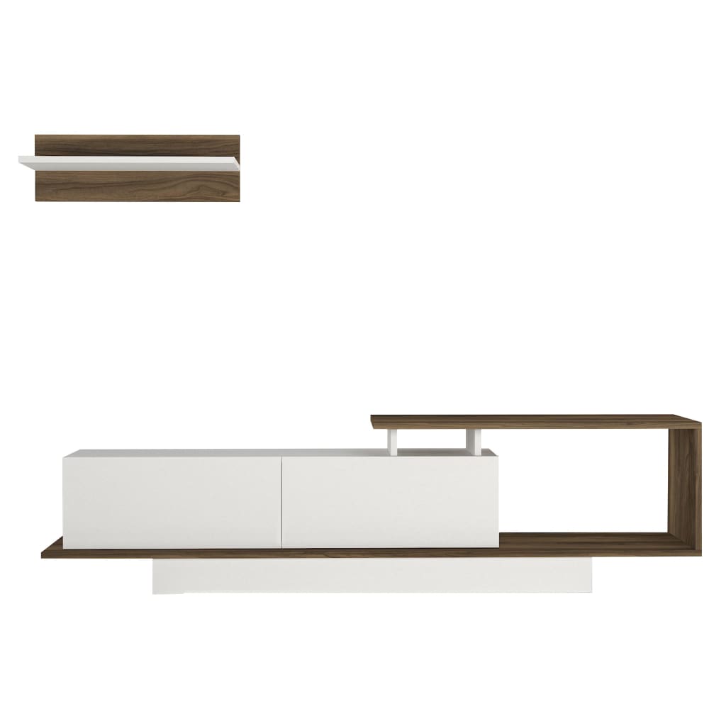 Seth 71 Inch Modern Wooden TV Console Entertainment Center with Floating Wall Shelf 2 Piece Set White and Brown By The Urban Port UPT-272749