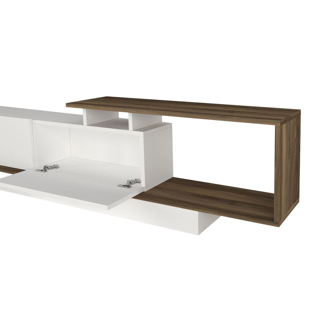 Seth 71 Inch Modern Wooden TV Console Entertainment Center with Floating Wall Shelf 2 Piece Set White and Brown By The Urban Port UPT-272749