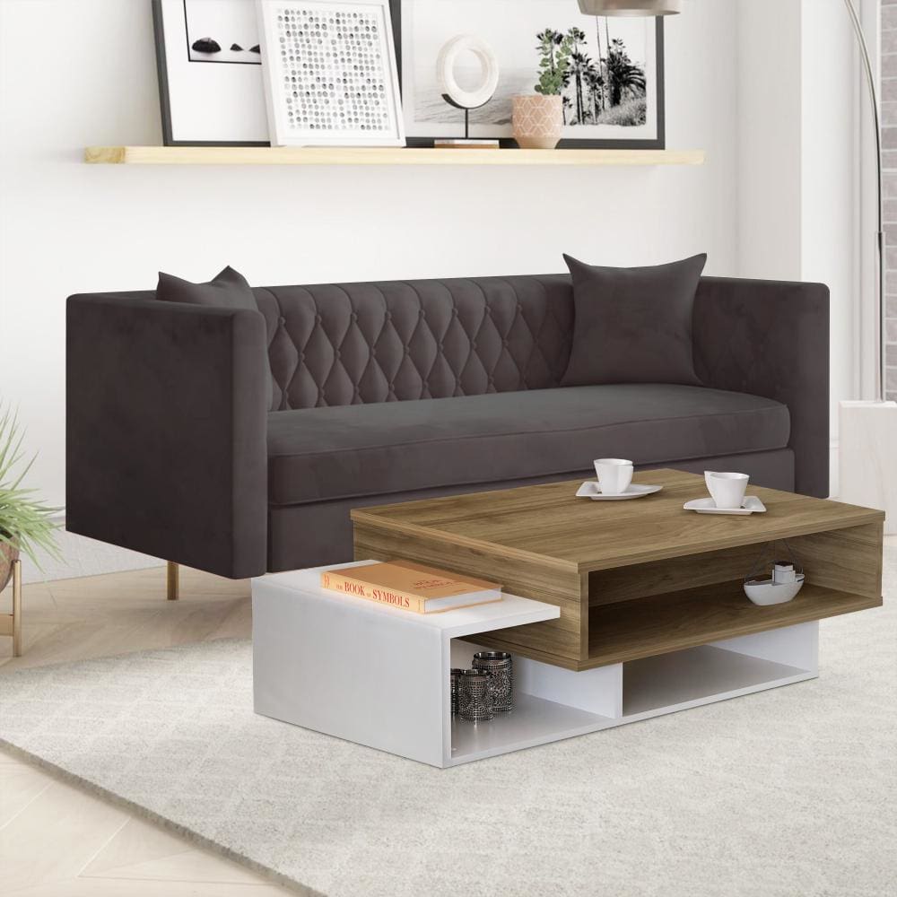 Belle 41 Inch Modern Wooden Rectangular Coffee Table with 3 Tier Storage White and Brown By The Urban Port UPT-272752