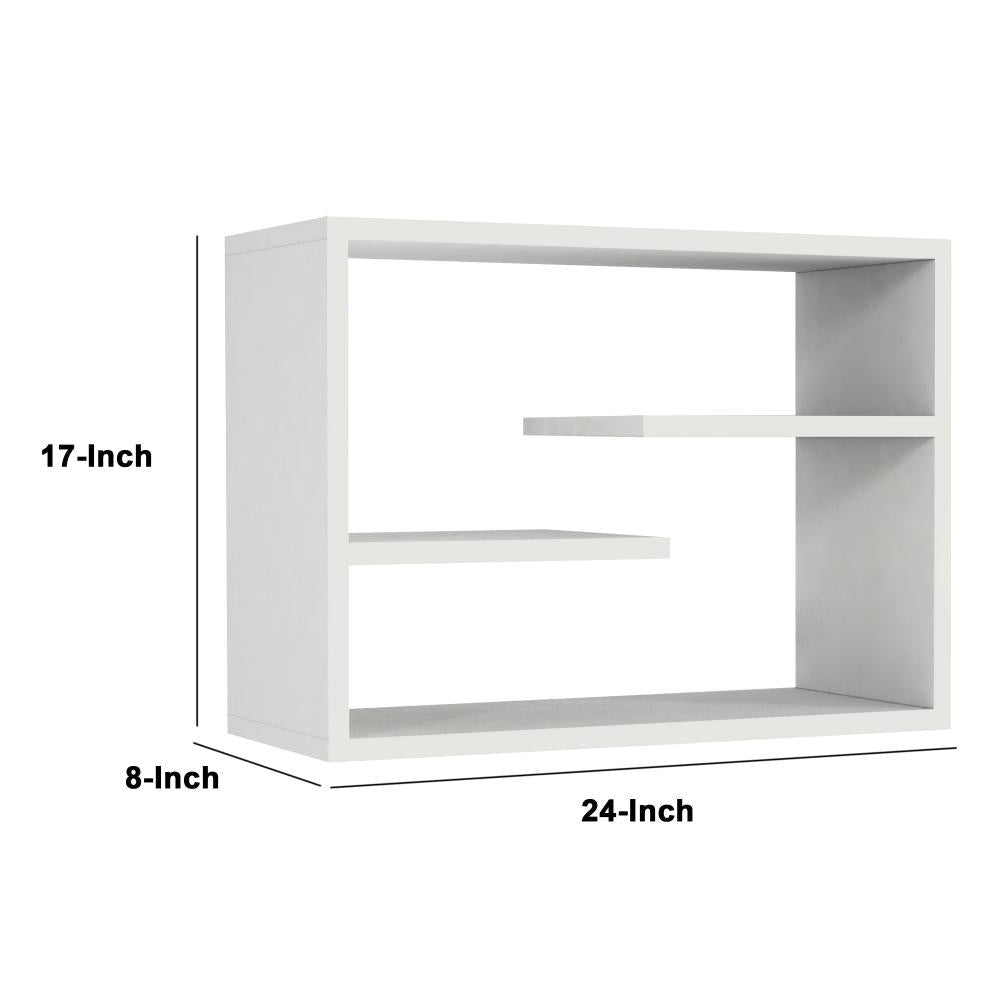 24 Inch Decorative Rectangular Wood Floating Wall Shelf with 3 Tier Storage White By The Urban Port UPT-272758