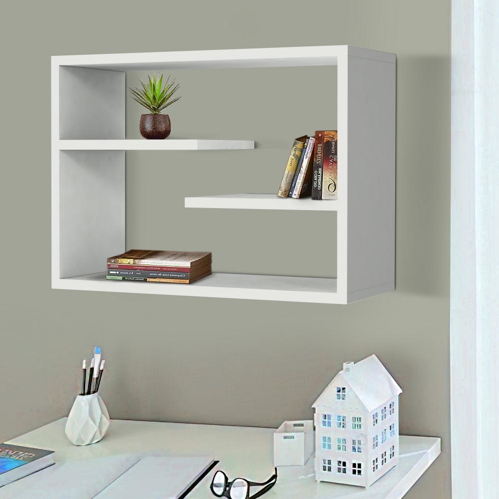 24 Inch Decorative Rectangular Wood Floating Wall Shelf with 3 Tier Storage White By The Urban Port UPT-272758