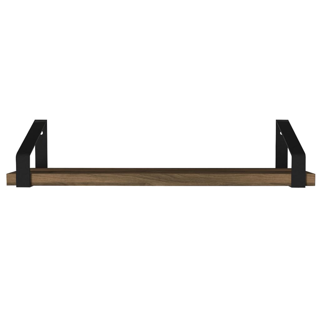 Joel 18 Inch Industrial Rectangular Wood and Metal Floating Wall Shelf, Grain Details, Walnut Brown, Black By The Urban Port