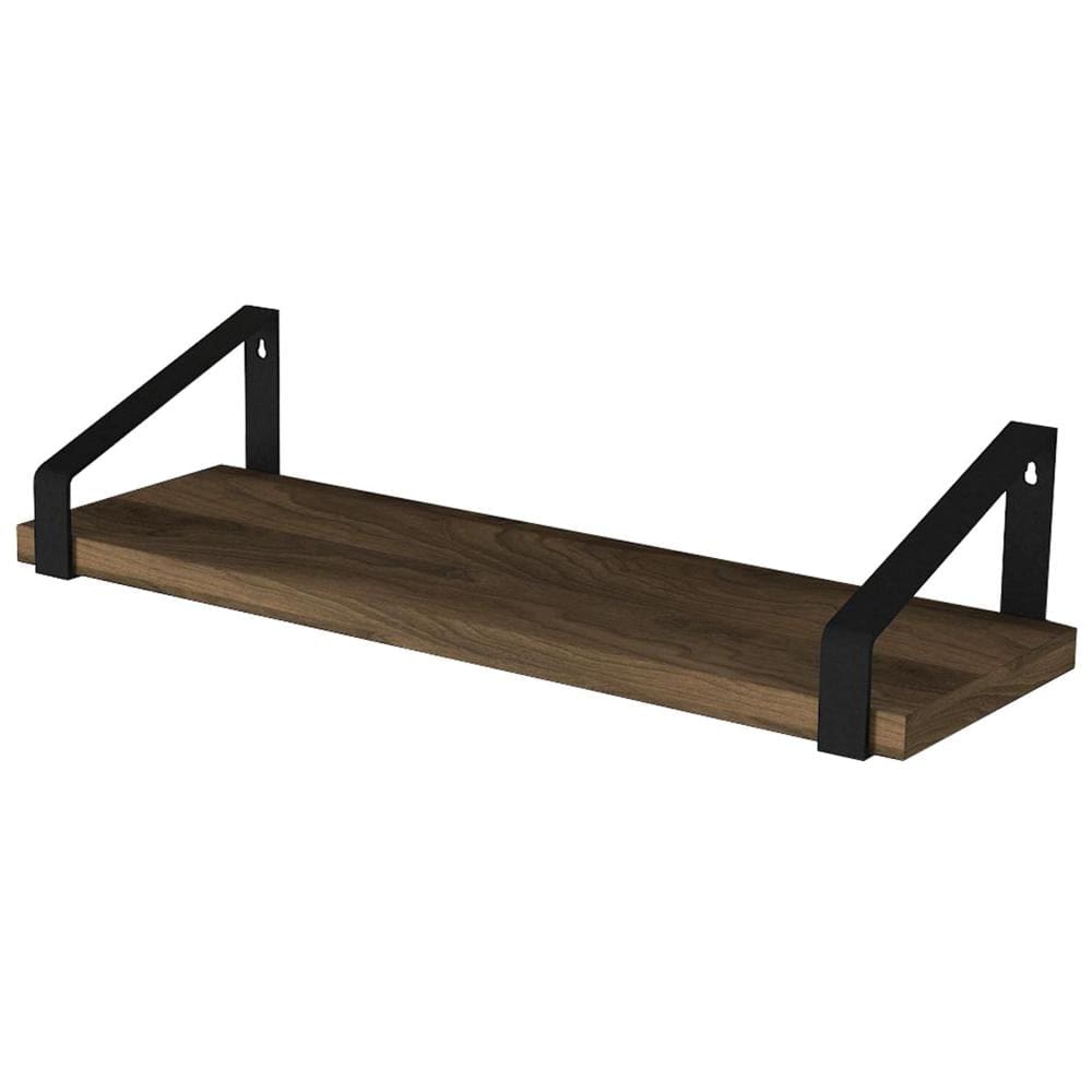 Joel 18 Inch Industrial Rectangular Wood and Metal Floating Wall Shelf Grain Details Walnut Brown Black By The Urban Port UPT-272759