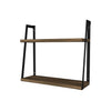 Joel 18 Inch Rectangular 2 Tier Wood Floating Wall Mount Shelf with Metal Frame, Brown and Black By The Urban Port