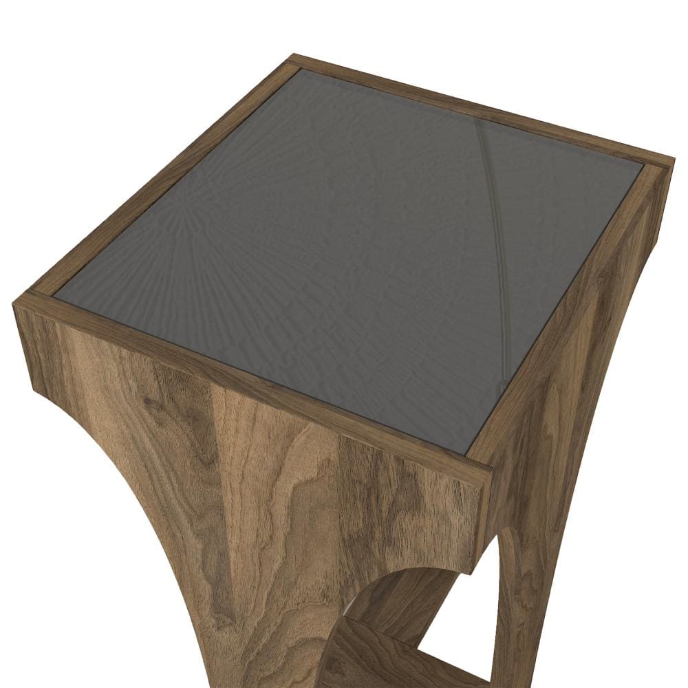 23 Inch Rectangular Glass Top Side Table Chiseled Arch Panel Legs Walnut Smokey Black By The Urban Port UPT-272761