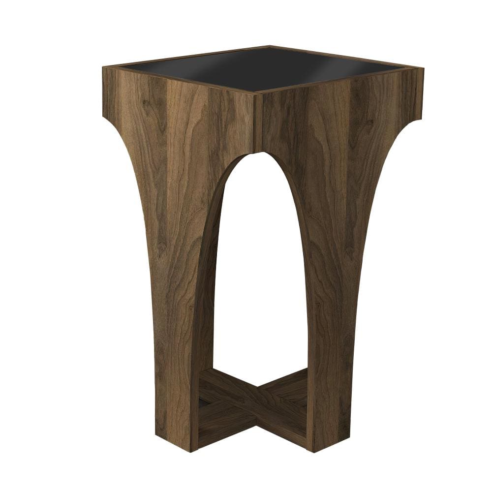 23 Inch Rectangular Glass Top Side Table Chiseled Arch Panel Legs Walnut Smokey Black By The Urban Port UPT-272761