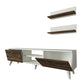 59 Inch Wood TV Console Entertainment Center 2 Drop Down Doors 2 Wall Shelves Walnut White By The Urban Port UPT-272762