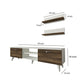 59 Inch Wood TV Console Entertainment Center 2 Drop Down Doors 2 Wall Shelves Walnut White By The Urban Port UPT-272762