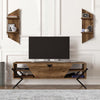 55 Inch Wood TV Console Entertainment Center, 1 Drop Down Door, 2 Wall Shelves, Walnut, Black By The Urban Port