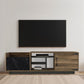 71 Inch Modern Wooden TV Console Cabinet 2 Doors 4 Open Compartments Walnut and Black By The Urban Port UPT-272765