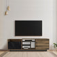 71 Inch Modern Wooden TV Console Cabinet, 2 Doors, 4 Open Compartments, Walnut and Black By The Urban Port