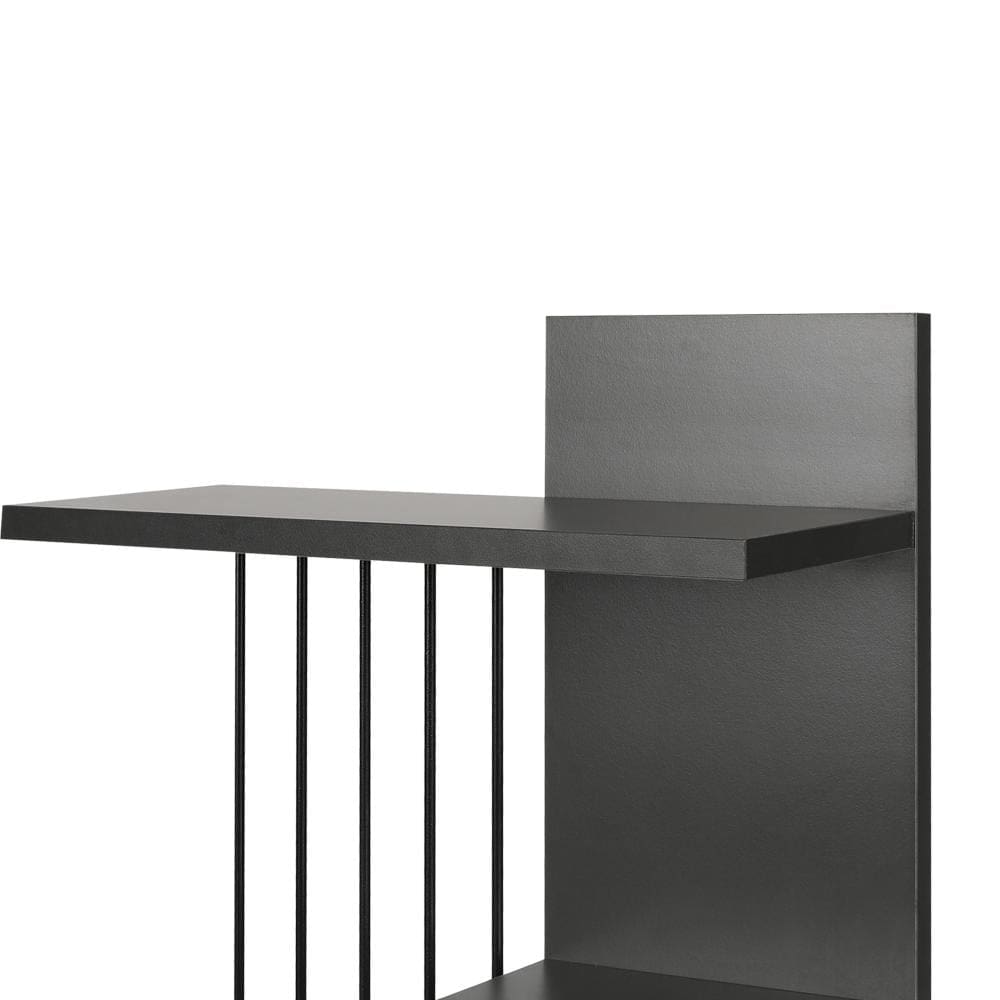 16 Inch 3 Tier Rectangular Wood Floating Wall Mount Shelf with Vertical Bars Accent Charcoal Gray By The Urban Port UPT-272767