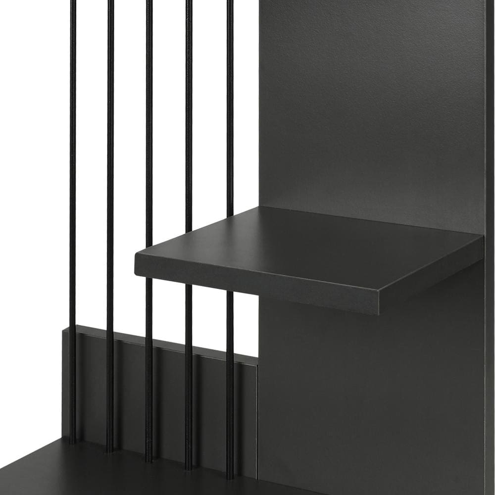 16 Inch 3 Tier Rectangular Wood Floating Wall Mount Shelf with Vertical Bars Accent Charcoal Gray By The Urban Port UPT-272767