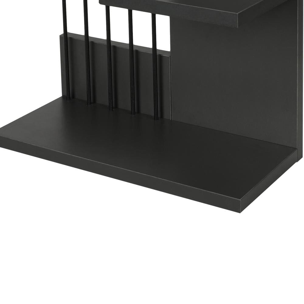 16 Inch 3 Tier Rectangular Wood Floating Wall Mount Shelf with Vertical Bars Accent Charcoal Gray By The Urban Port UPT-272767