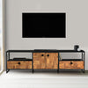 71 Inch Industrial Wooden TV Stand Media Entertainment Center 4 Doors 2 Open Compartments Metal Frame Brown Black By The Urban Port 