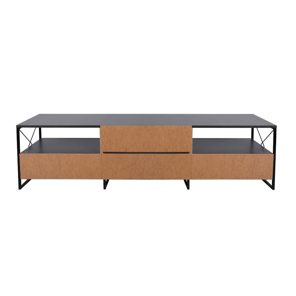 71 Inch Industrial Wooden TV Stand Media Entertainment Center 4 Doors 2 Open Compartments Metal Frame Brown Black By The Urban Port 