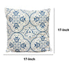 17 x 17 Inch Decorative Square Cotton Accent Throw Pillow with Classic Damask Print Blue and White By The Urban Port UPT-272777