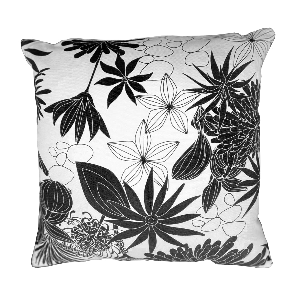 17 x 17 Inch Decorative Square Cotton Accent Throw Pillow with Classic Floral Print Black and White UPT-272778