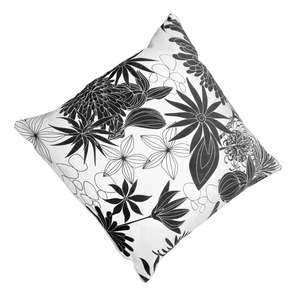 17 x 17 Inch Decorative Square Cotton Accent Throw Pillow with Classic Floral Print Black and White UPT-272778