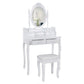 Ren 30 Inch 3 Piece Vanity Desk Set with Rotating Mirror and Matching Stool 4 Drawers Pure White Solid Wood By The Urban Port UPT-272876