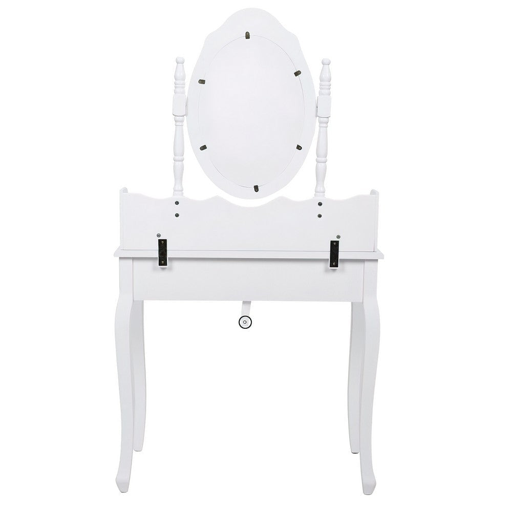 Ren 30 Inch 3 Piece Vanity Desk Set with Rotating Mirror and Matching Stool 4 Drawers Pure White Solid Wood By The Urban Port UPT-272876