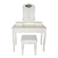 35 Inch 3 Piece Vanity Desk Set with Cushioned Stool and Elegant Trifold Mirror 4 Drawers Off White Solid Wood By The Urban Port UPT-272877