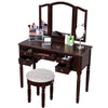 43 Inch 3 Piece Vanity Desk Set with Elegant Trifold Mirror and a Cushioned Stool Espresso Brown Solid Wood By The Urban Port UPT-272880