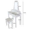 32 Inch 2 Piece Vanity Desk Set with LED Lights 5 Drawers Cushioned Stool White Solid Wood By The Urban Port UPT-272881