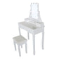 32 Inch 2 Piece Vanity Desk Set with LED Lights 5 Drawers Cushioned Stool White Solid Wood By The Urban Port UPT-272881