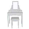 32 Inch 2 Piece Vanity Desk Set with LED Lights 5 Drawers Cushioned Stool White Solid Wood By The Urban Port UPT-272881